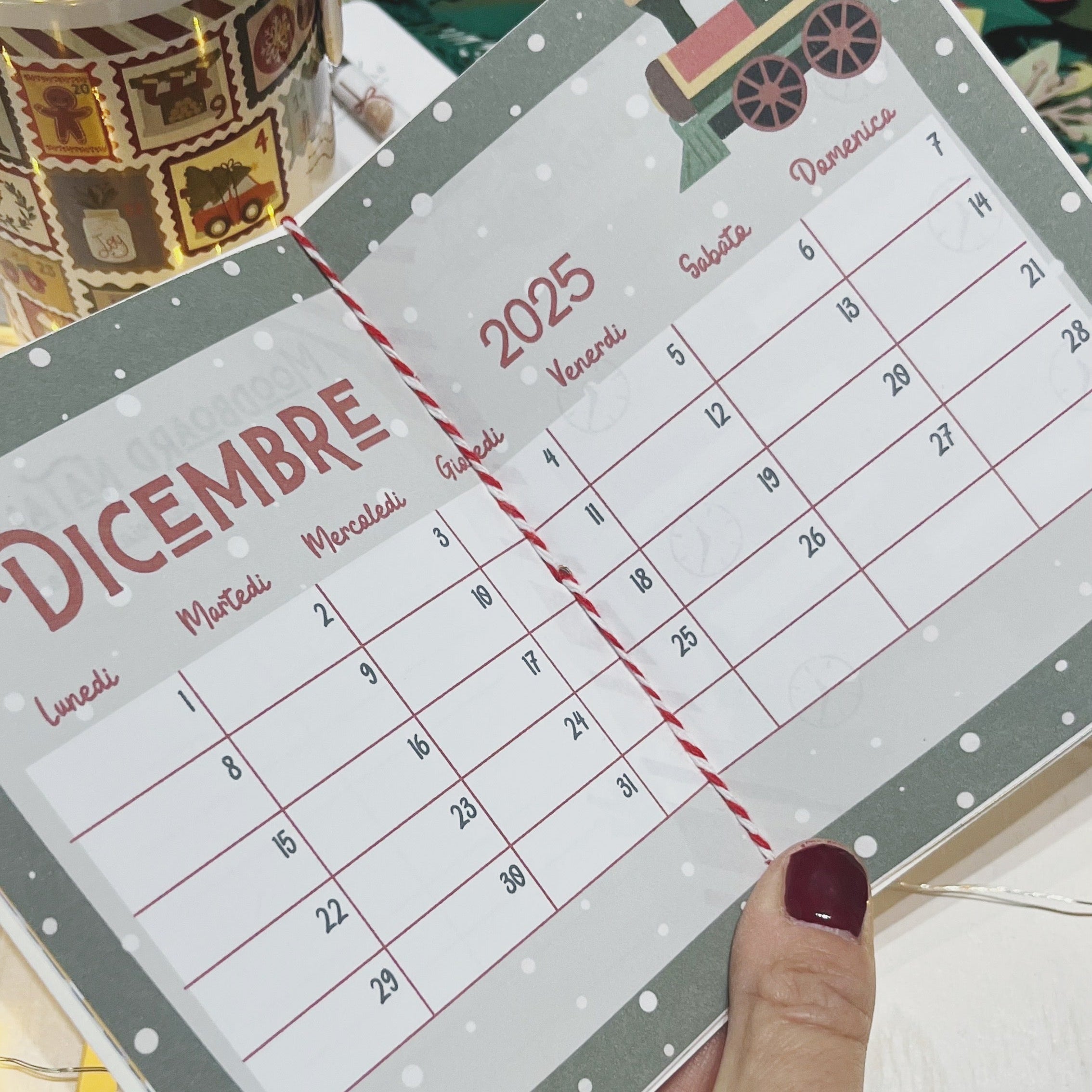 dettaglio calendario avvento personalizzato planner dicembre fatto a mano