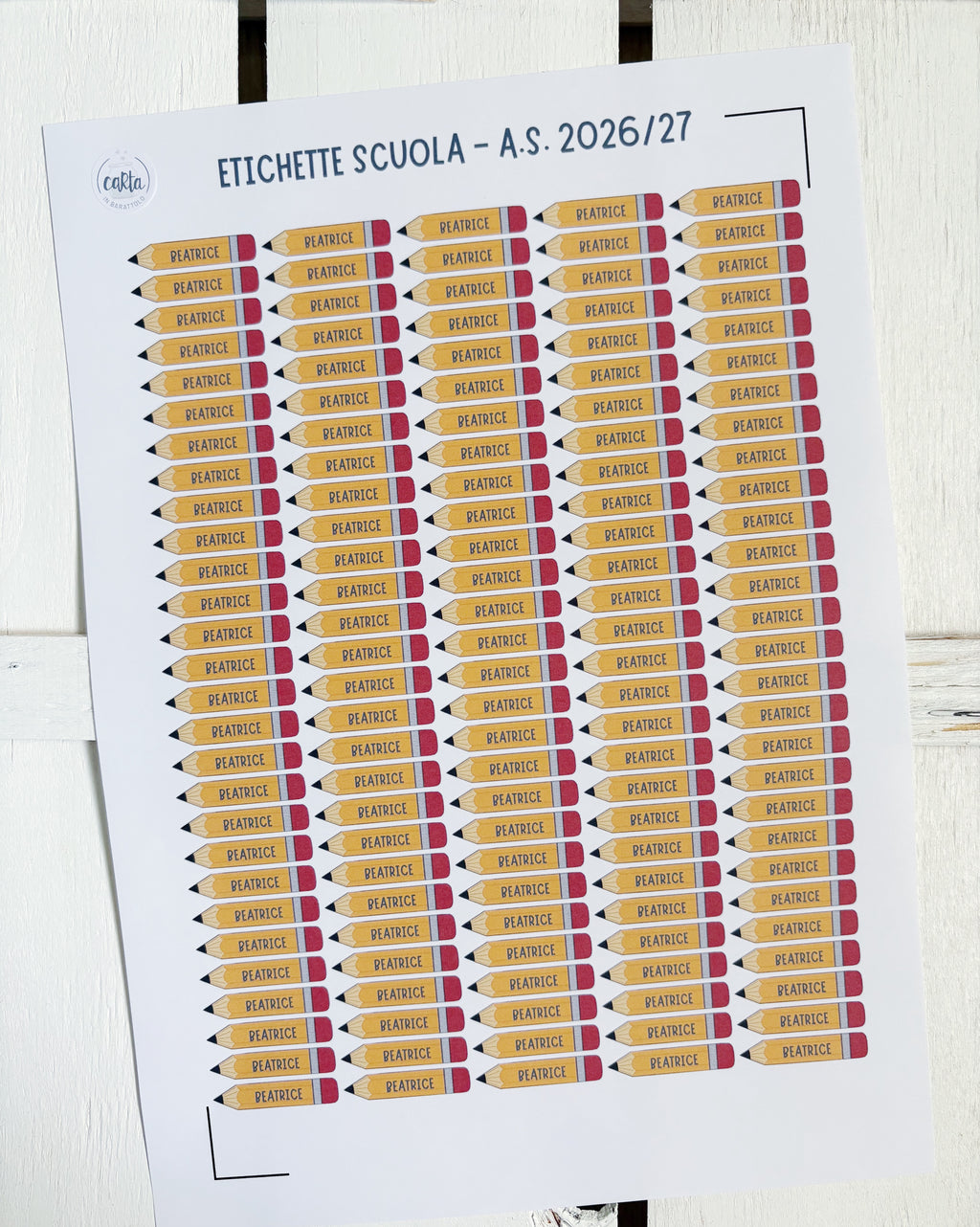 Foglio etichette scuola matita per cancelleria, 100 mini etichette personalizzate