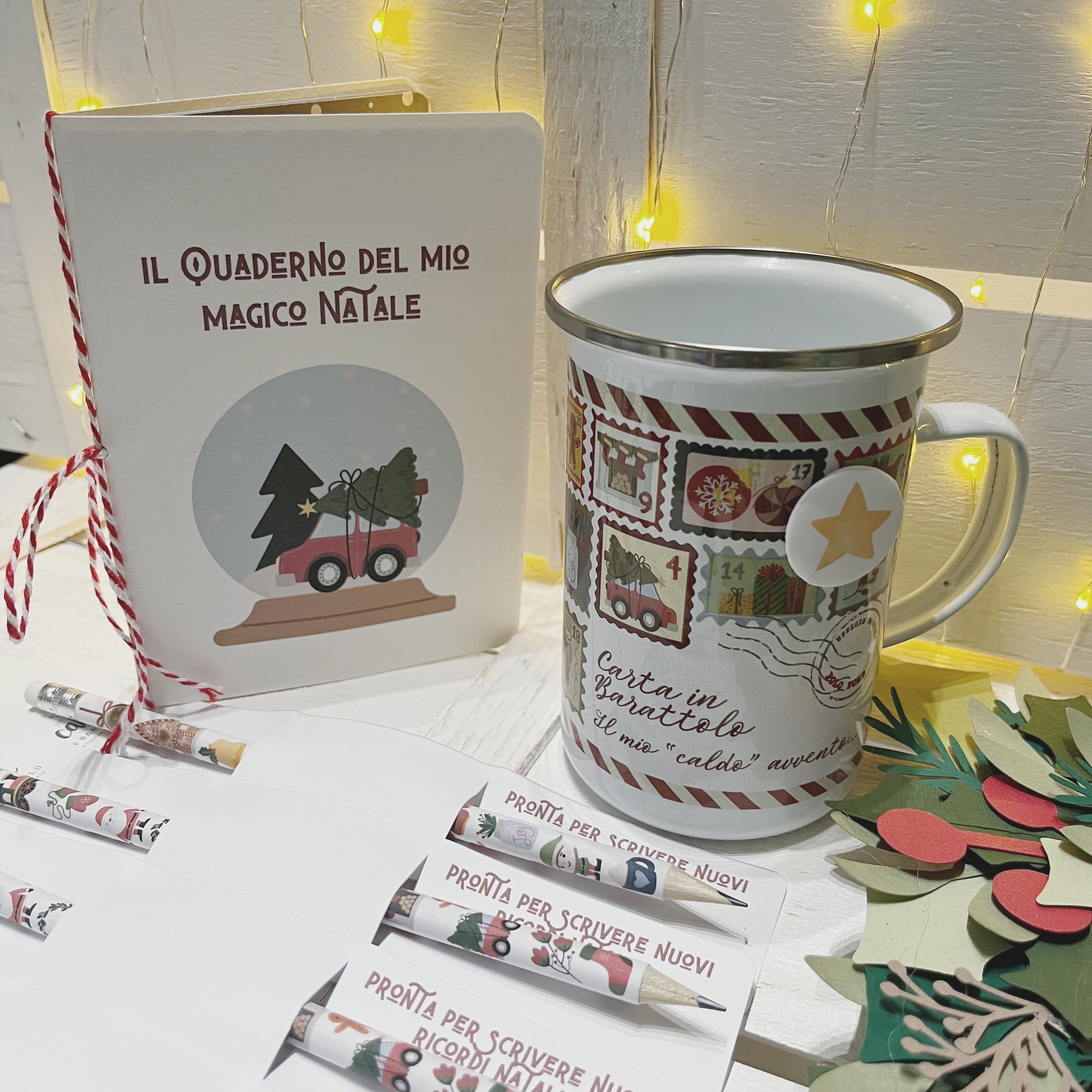 kit calendario avvento tazza quaderno e matita magnete personalizzato Carta in Barattolo