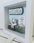 quadretto nascita personalizzato 3D con gattino effetto diorama in carta