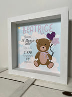 quadretto nascita personalizzato con orsetto e dati bimba in carta handmade