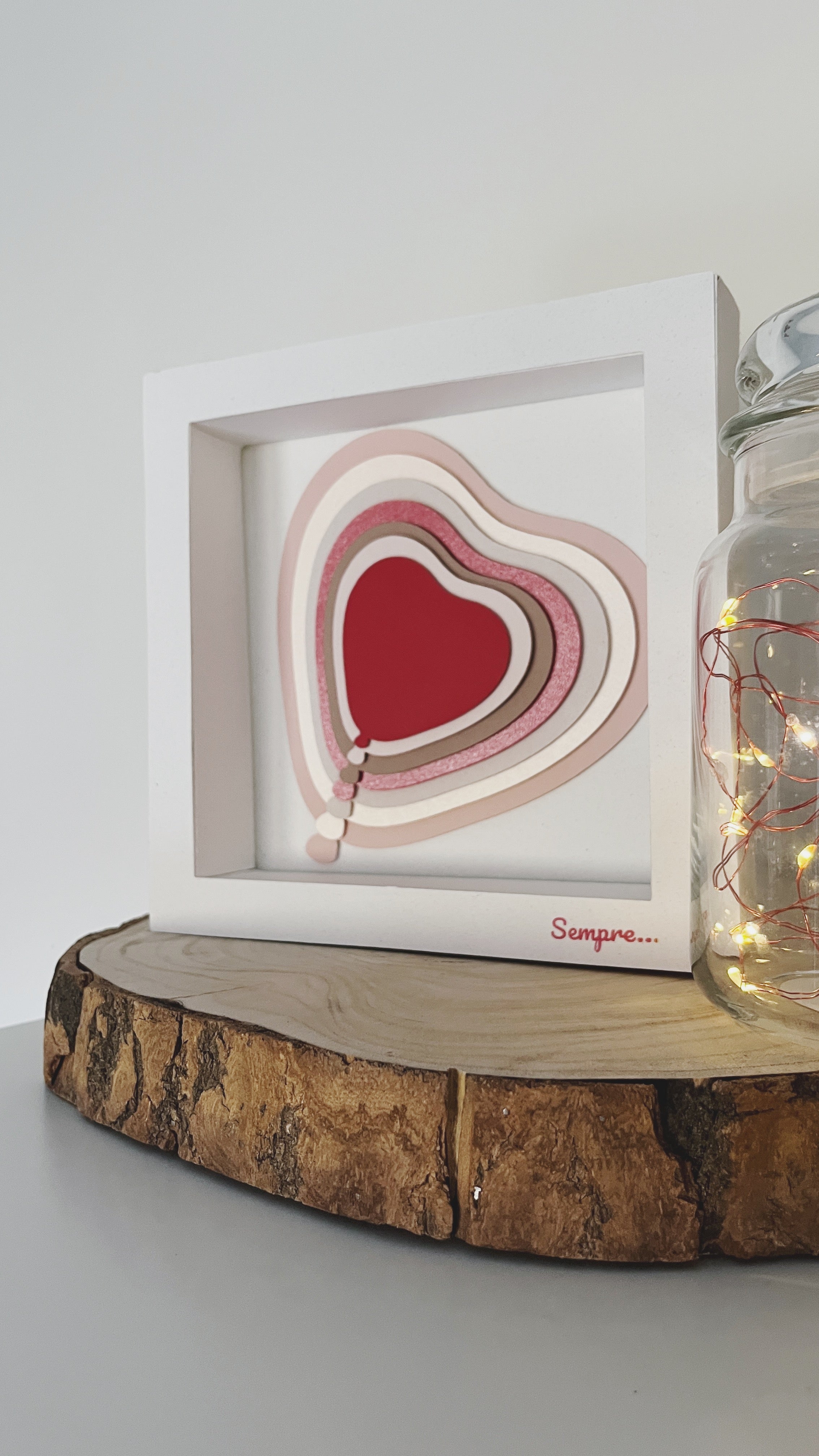 quadro 3D in carta cuore a strati con scritta sempre
